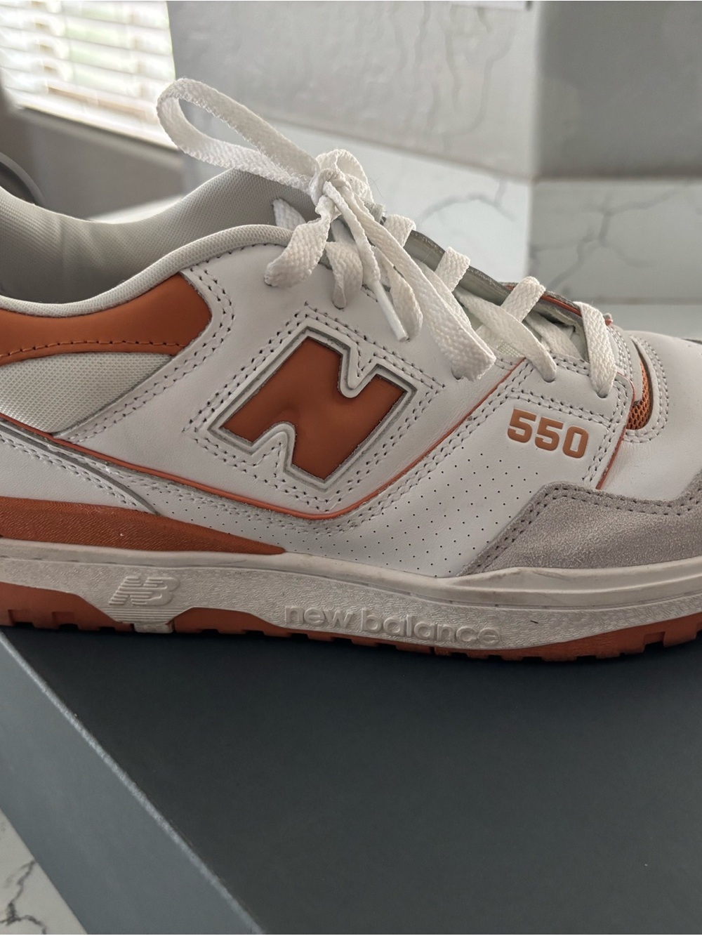 New Balance Men's White and Orange 550 Retro Sneakers